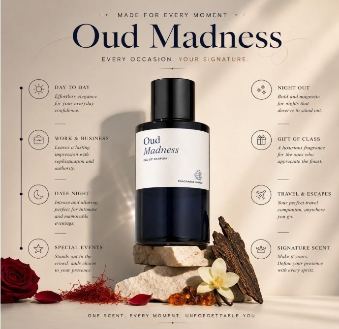 Oud Madness Eau de Parfum, 60ml By Fragrance World